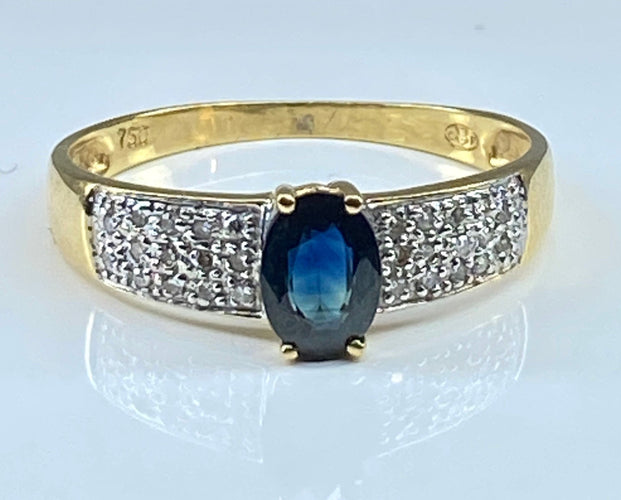 Bague 59 Bague jonc bandeau en or jaune 18 carats, saphir et 28 diamants 58 Facettes AB374