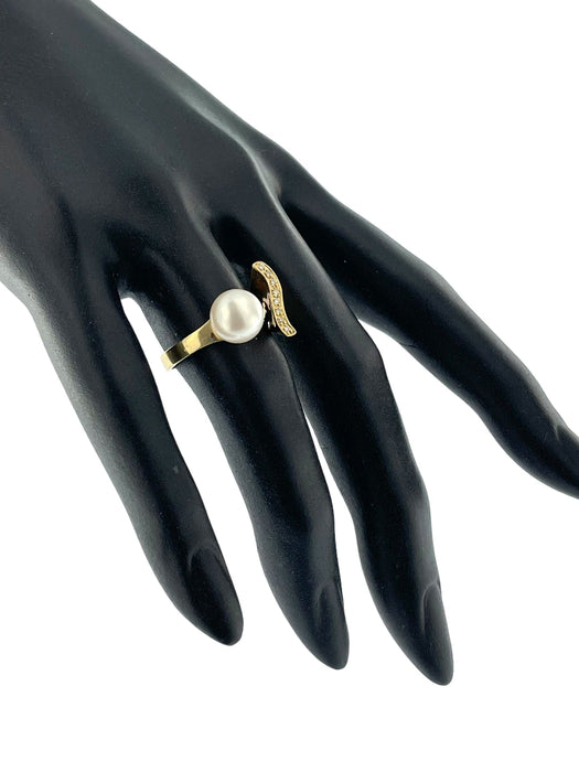 Bague 55 Bague cocktail italienne en or jaune avec diamants et perles 58 Facettes