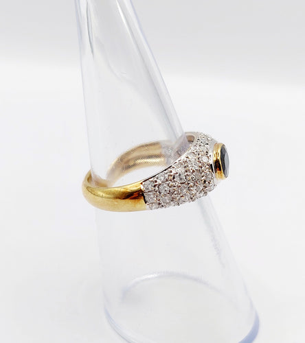 Bague jonc vintage or jaune 18k saphir naturel et pavé de diamant