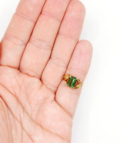 Bague 47.5 Bague art nouveau or 14k tourmaline et monture fleurie (circa 1910) 58 Facettes A06116