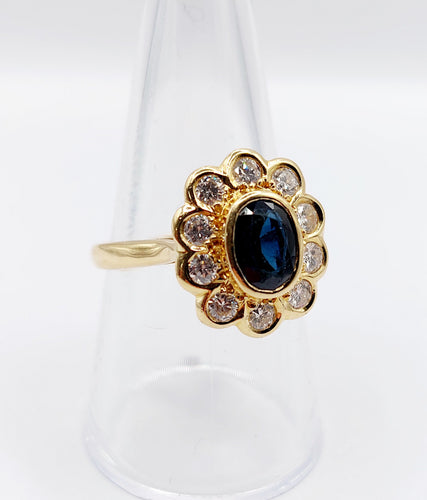 Bague 58 Bague marguerite art deco or 18k saphir et diamants taille brillants 58 Facettes A03969