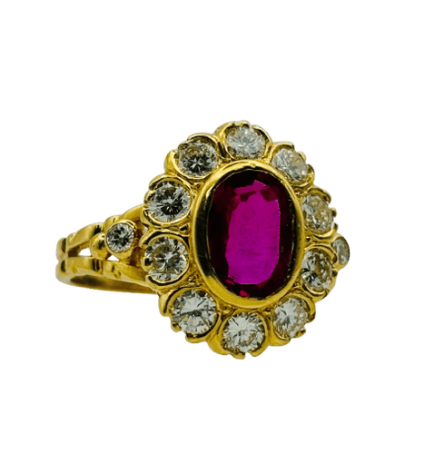 Bague 56 Bague en or jaune avec rubis et diamants 58 Facettes 50236