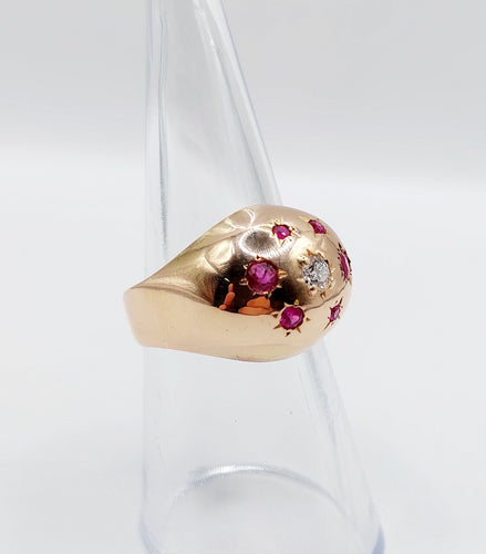 Bague 53 Bague dôme bombé art déco en or rose et diamant et rubis 58 Facettes A05230