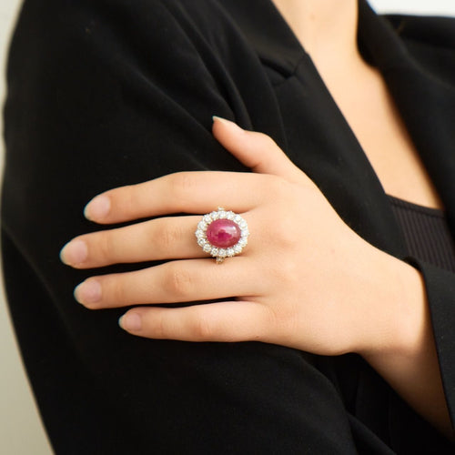 Bague 52 Bague Rubis cabochon & Diamants 58 Facettes ALGU08