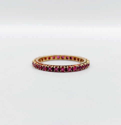 Bague 50.5 Alliance américaine or jaune petits rubis ronds (circa 1950) art deco éternité 58 Facettes A05472