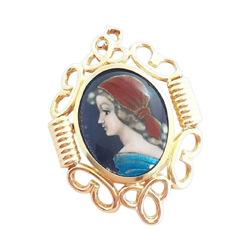 Pendentif Pendentif - Broche (1950–1960) or jaune, émail de Limoges signé R. Philippon 58 Facettes AA 1688