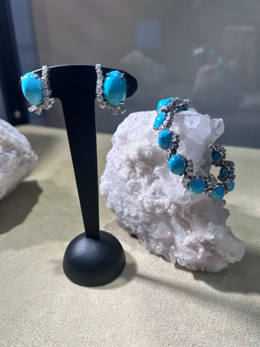 Boucles d'oreilles Bracelet et clips d'oreilles en or et turquoise 58 Facettes 227610