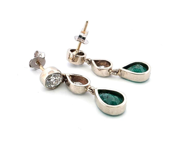 Boucles d'oreilles Boucles d'oreilles vintage en or blanc avec diamants et émeraudes 58 Facettes