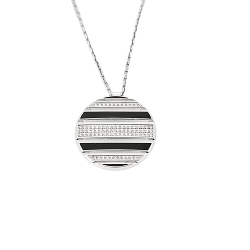 Collier CHAUMET - Chaîne en or blanc et pendentif en or blanc, diamants et émail noir 58 Facettes 250359