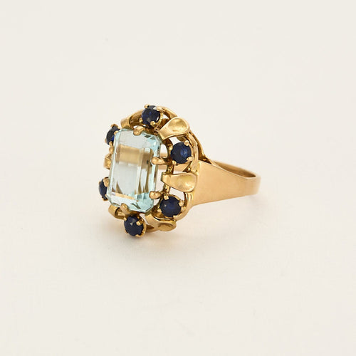 Bague 55 Bague cocktail en or rose, aigue-marine et saphirs 58 Facettes MB3