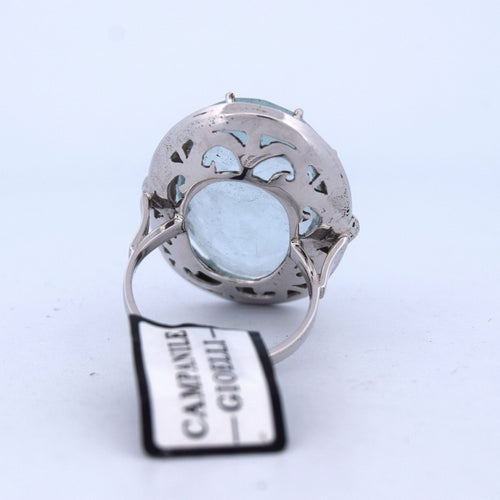 Bague 56 Bague en or blanc avec aigue-marine et diamants 58 Facettes