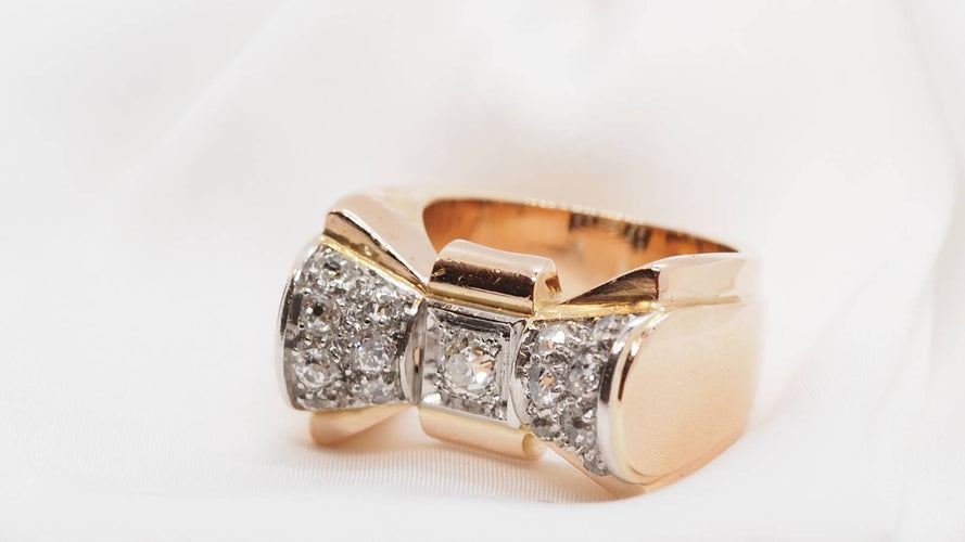Bague 51.5 Bague années 50 en or rose, platine et diamants 58 Facettes 30362