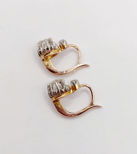 Boucles d'oreilles Dormeuses antiques en or rose 18k et diamants taille rose 58 Facettes A06338