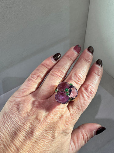 Bague 55 POMELLATO - BAGUE BAHIA OR ROSE - AMÉTHYSTES ET TSAVORITES 58 Facettes RÉF 1_0002311/2