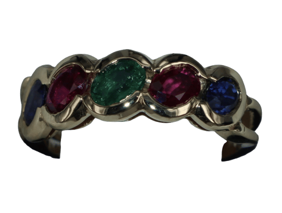 Bague 53 Bague baroque en or jaune mélange émeraude, rubis, saphir 58 Facettes BA-53