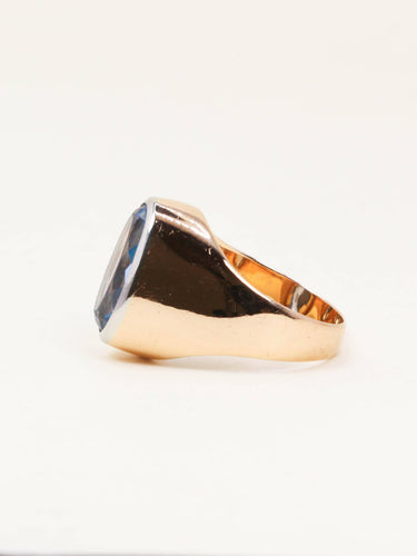 Bague 52 Bague chevalière vintage or rose aigue marine 58 Facettes 1219.8