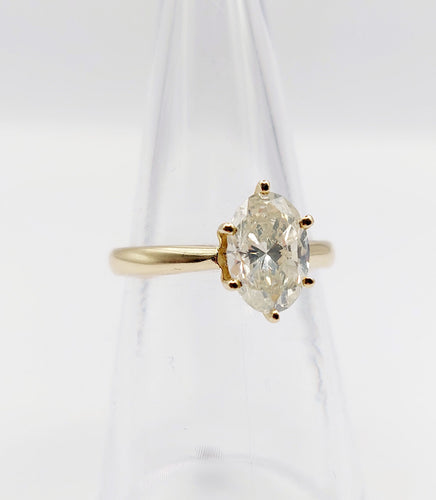 Bague 52 Bague solitaire or 14k ornée d'un diamant de 1,51 carats taille ovale Couleur J-K pureté SI2 avec certificat GWLAB 58 Facettes A03789