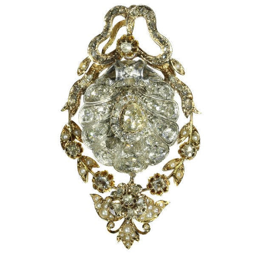 Pendentif L'art de l'Antiquité : Pendentif broche en diamant et perles de style victorien 58 Facettes 17093-0243