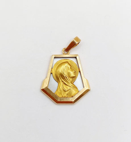 Pendentif Médaille - Médaille religieuse art déco en or rose 18k et nacre 58 Facettes A06573