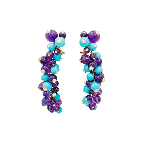 Boucles d'oreilles Boucles d'oreilles Cartier, "Délices de Goa", or rose, améthystes, turquoises et diamants. 58 Facettes 35057