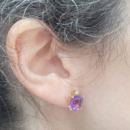 Boucles d'oreilles Boucles d’oreilles améthystes taille coussin en or rose 18k et diamants 58 Facettes PE681