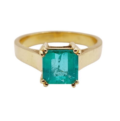 Bague 52.5 Bague solitaire Art déco en or 18k et émeraude 1,20 carat vintage 58 Facettes A06510