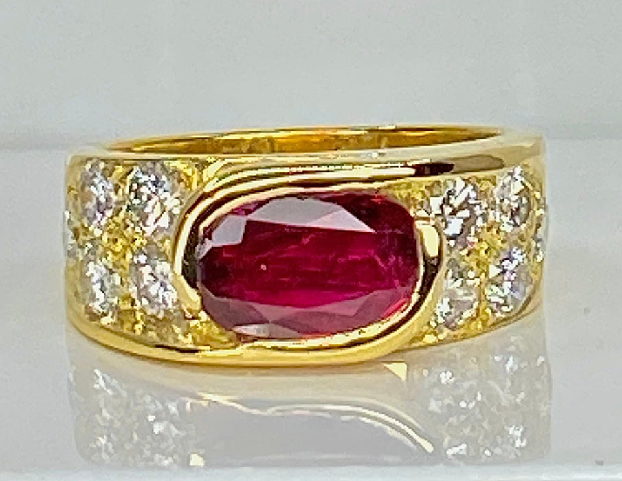 Bague 58 Bague or jaune rubis 2,25 carats et 10 diamants 58 Facettes AB412