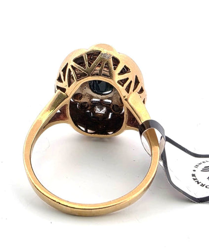 Bague 54 Bague en or jaune avec saphir et diamants 58 Facettes