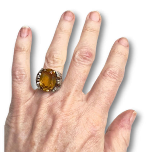 Bague 49 bague art déco en or et platine avec diamants et citrine 58 Facettes Q936 (900)