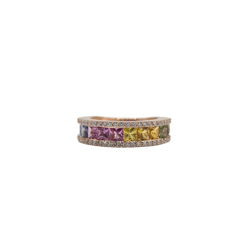 Bague 53 Bague or rose sertie de saphirs multi-couleurs et diamants naturels 58 Facettes