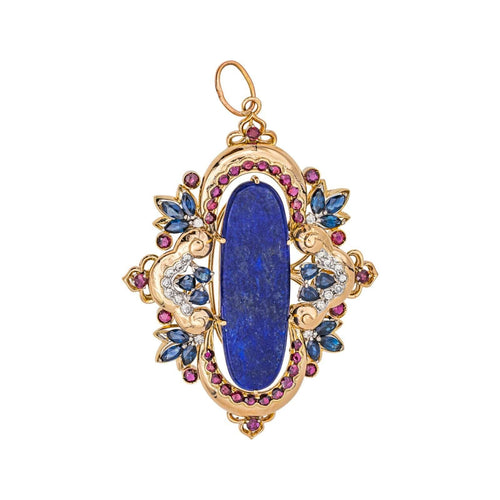 Pendentif Or jaune Lapis lazuli, Saphir, Rubis