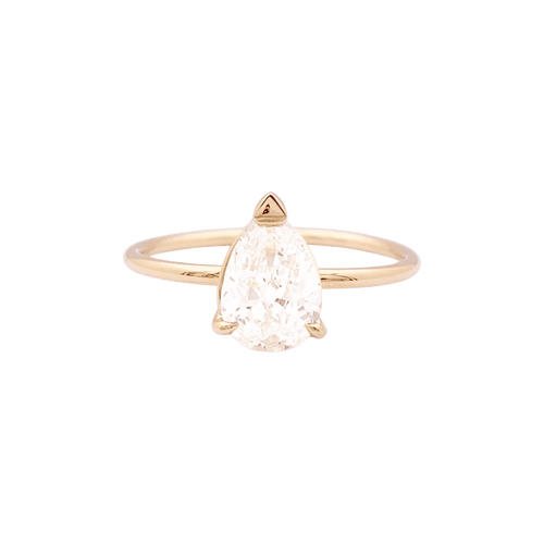 Bague 53 Solitaire jaune 750/000, diamant poire taille ancienne. 58 Facettes 34658