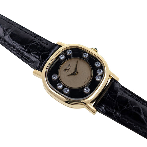 Montre Chopard Happy Diamonds Onyx Dial 18k Gold 10 Diamonds 5089 5 Cushion Coussin Jewelry 58 Facettes