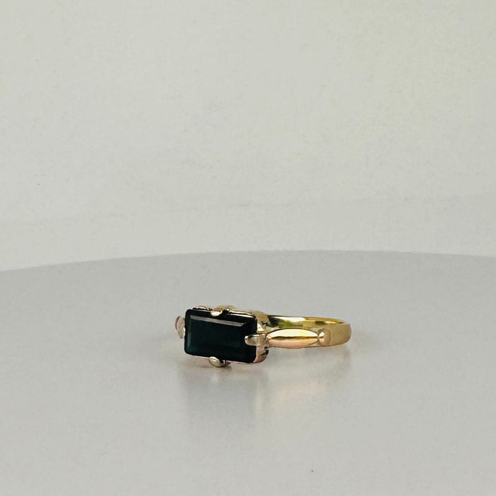 Bague vintage avec tourmaline noire naturelle, émeraude facettée