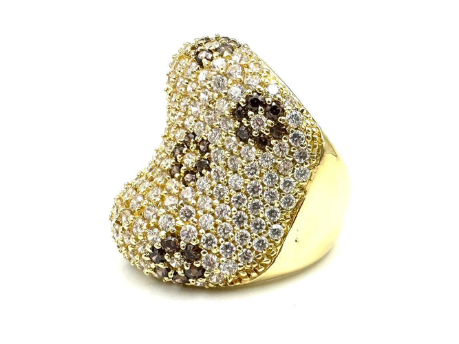 Bague 56 Bague or jaune 18K pavée de diamants blancs et cognacs (4.2ct) 58 Facettes