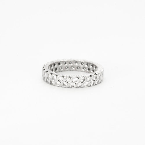 Bague 54 Alliance en or gris ornée de diamants 58 Facettes GS5