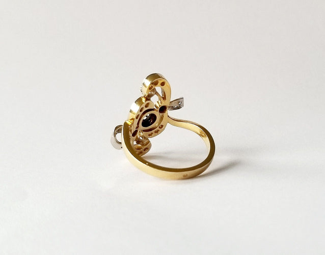 Bague Bague or jaune 18k - Saphir et diamants 58 Facettes