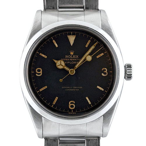 Bague Rolex Explorer 6610 Gilt Chapter Ring 1958 Stainless Steel Oyster Case Cross Crown 58 Facettes