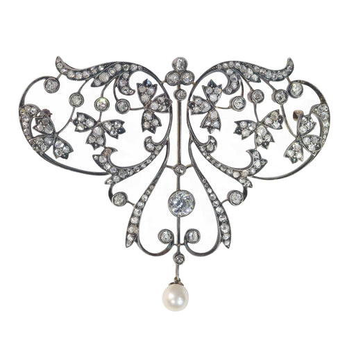 Pendentif Rêverie romantique : broche-pendentif en diamant victorien avec accent de perles 58 Facettes 22154-0348