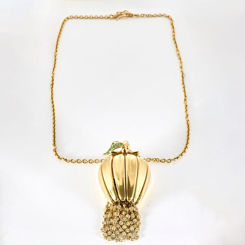 Pendentif RENE BOIVIN - Pendentif "Coloquinte" en or jaune diamants et émeraudes 58 Facettes