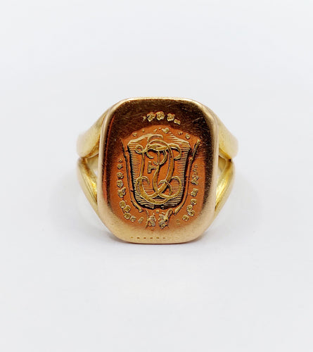 Bague 54 Chevalière antique or jaune monogrammée "Esto vir" 58 Facettes A05725