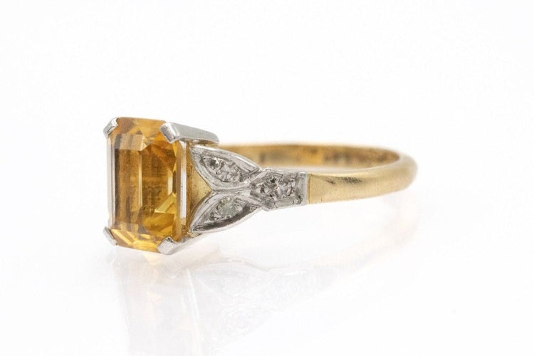 Bague Bague Art Nouveau avec citrine et diamants en or jaune 14k et platine 58 Facettes 11707