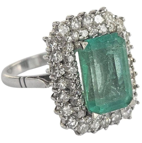 Bague 51 Bague cluster avec émeraude colombienne naturelle certifiée HRD de 3,45 cts en or blanc 58 Facettes E24