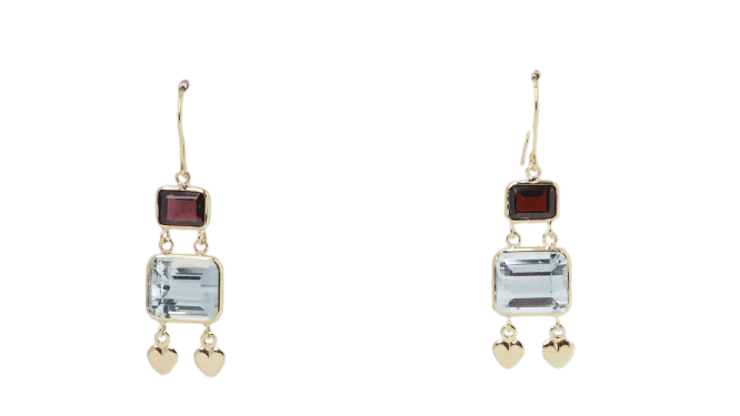 Boucles d'oreilles Boucles d'oreilles en or jaune, aigue marine et grenat 58 Facettes 31504