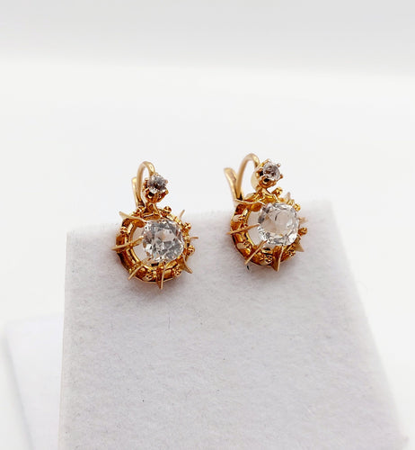 Boucles d'oreilles Dormeuses antique or rose 18k verres blancs taille coussin (circa 1900) 58 Facettes A06051