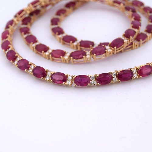 COLLANA IN ORO GIALLO 18 KT CON RUBINI E DIAMANTI 58 Facettes