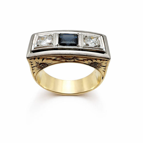 Bague 59 Bague vintage en or jaune et platine avec saphir et diamants 58 Facettes 50394