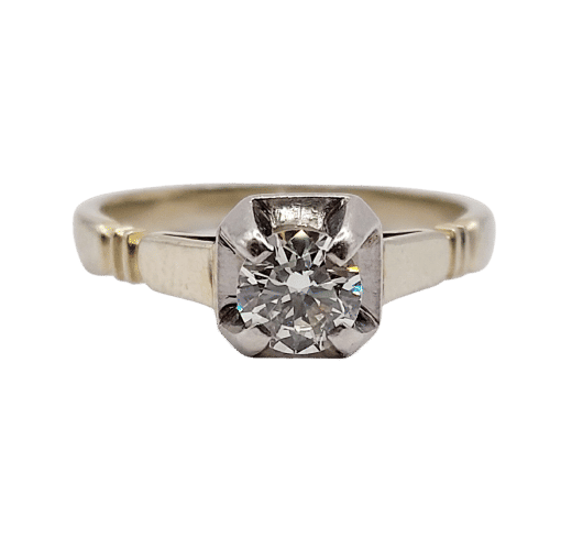 Bague 52 Bague solitaire Art déco en or blanc 18k et platine, diamant 0,43 carat 58 Facettes A06462