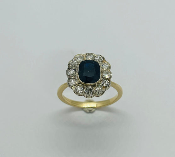 Bague 55.5 bague en or et platine avec diamants et saphir 58 Facettes Q155B