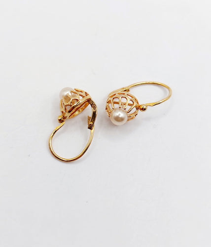 Boucles d'oreilles Boucles d’oreilles dormeuse en or rose 18k et perle (circa 1900) 58 Facettes A02617